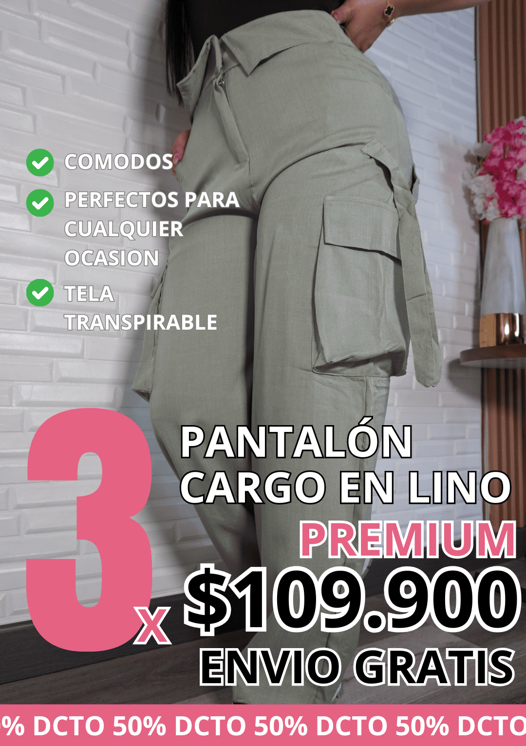 3PACK PANTALON CARGO EN LINO