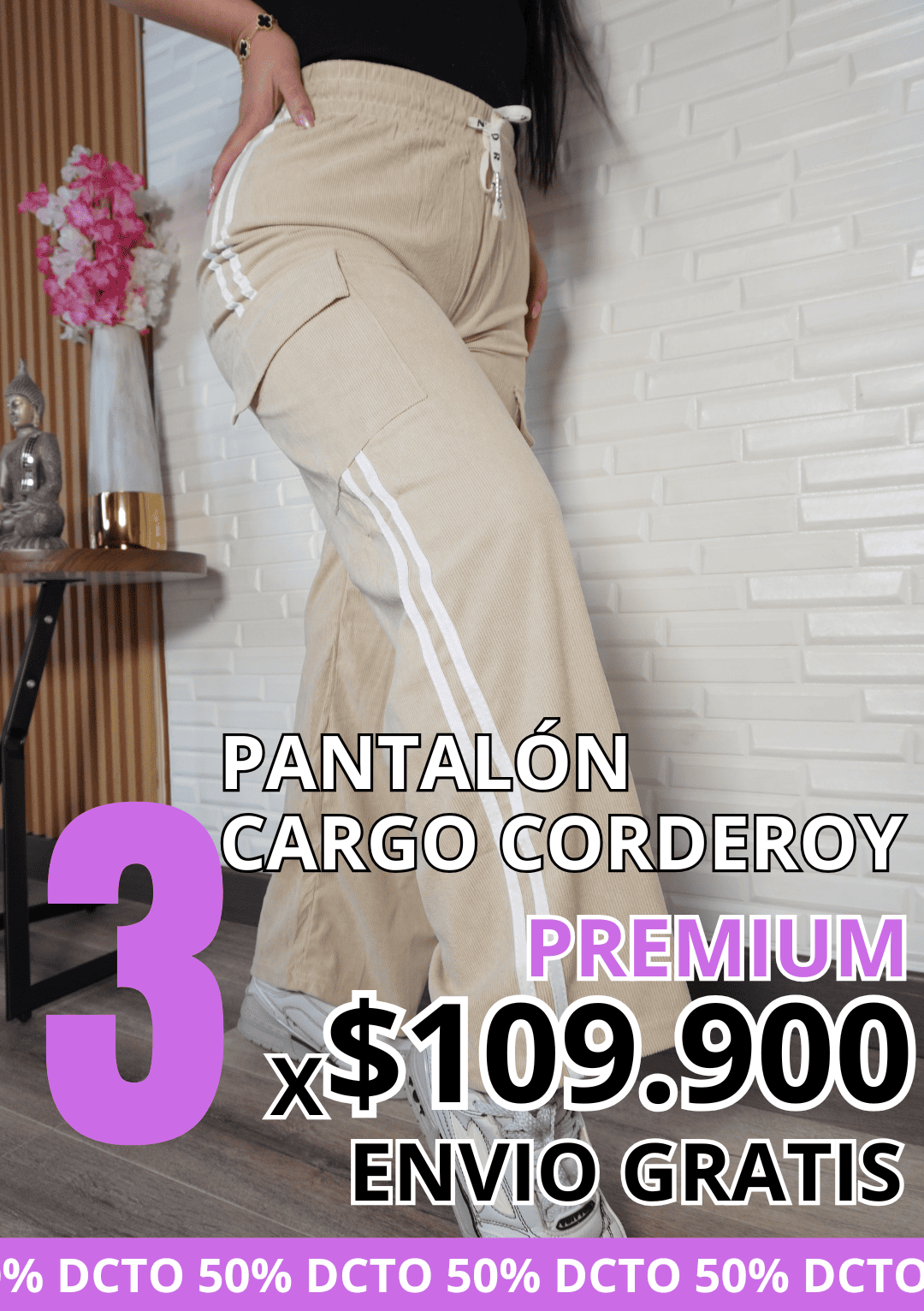 3PACK PANTALON CARGO CORDEROY 3 RAYAS