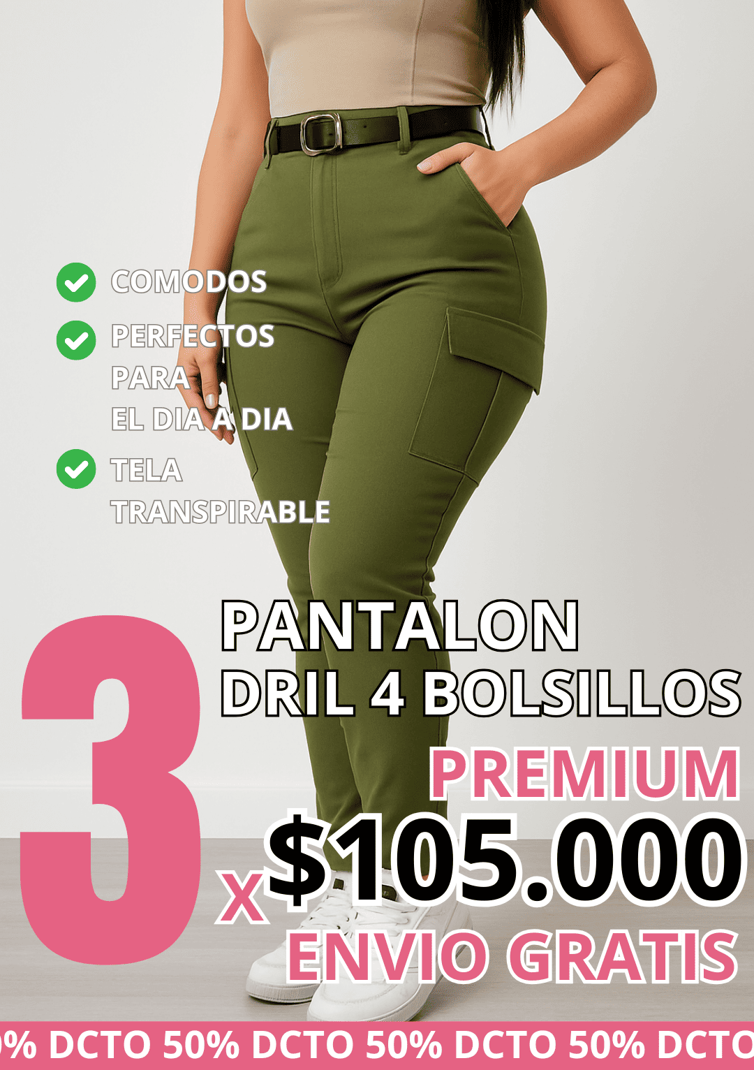 3PACK PANTALON EN DRIL 4 BOLSILLOS